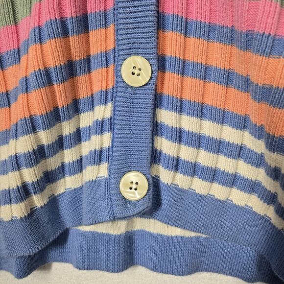 VTG Country Shop Cardigan Sweater Sz S* Multi Rainbow Striped Cotton Union Made - Picture 7 of 15